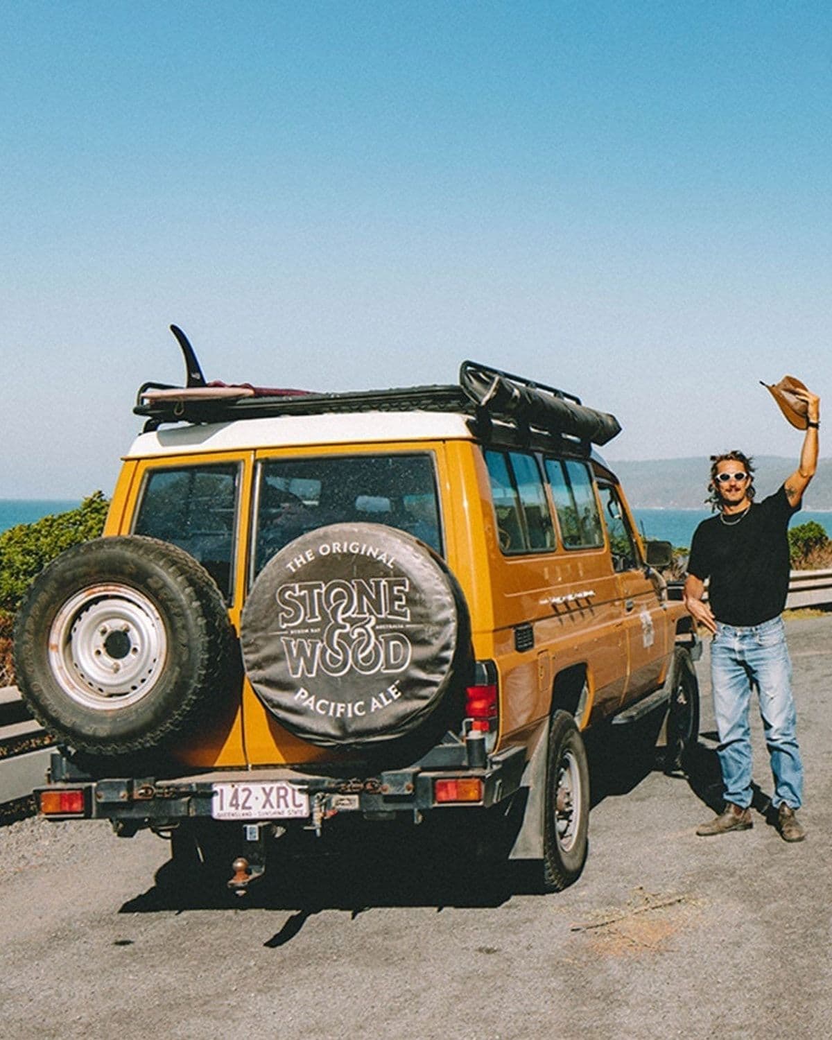 Editorial photo of Stone & Wood brand ambassador 'Rossco' on the Troopy Tour 2026 through Victoria's Surf Coast